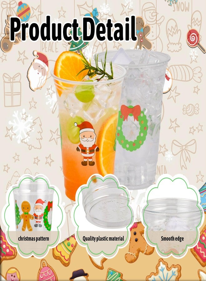 AimFun 50Pcs Christmas Plastic Cups Santa Wreath Tree Gingerbread Man Disposable Party Cup Winter Holiday 12oz Cold Clear Cups for Candy Beverage Drinking Snacks (50, Xmas) - Image 3